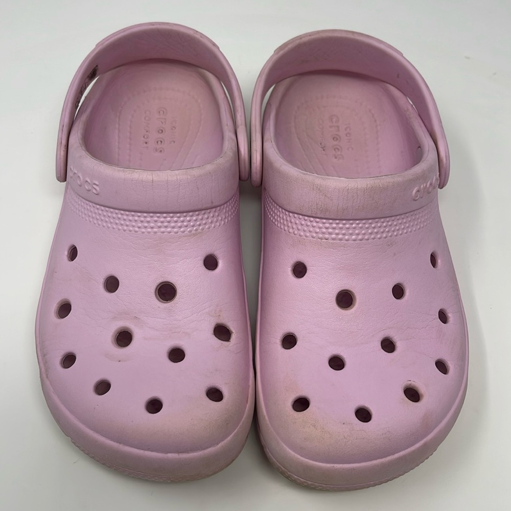 CROCS: Pink Slip-On Clog Shoes/Sandals, Size: J 2